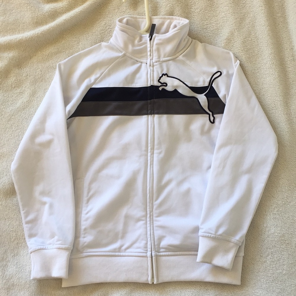 White boys puma athletic sport jacket logo zipper
